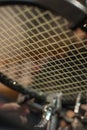 Detail of tennis racket in the stringing machine Royalty Free Stock Photo
