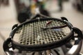 Detail of tennis racket in the stringing machine Royalty Free Stock Photo
