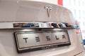 Detail of Tesla Model S car in Milan, Italy
