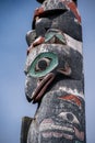 Detail of a Tlingit totem pole in Sitka, Alaska
