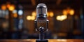 Detail to podcast microphone in the professional recording audio studio