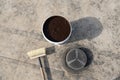 Detail of tools and materials for renovating a flat roof