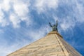 Detail of the top of the tower with a bronze statue of the bell tower of St. Donatus. Zadar, Croatia, Europe