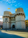 detail of torres de serrano gate in spanish city valencia...IMAGE