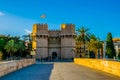 detail of torres de serrano gate in spanish city valencia...IMAGE