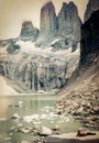 Detail of Torres del Paine in Chile. Amazing trekkers view