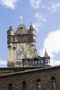 Detail of Tower of the Castle of Cochem, Germany. It is the largest hill-castle on the Mosel river. Royalty Free Stock Photo