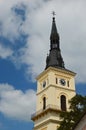 Detail of tower of classicistic evangelic church in Pezinok, western Slovakia, built in 1783