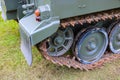 Detail of tracks on armoured tank showing chains