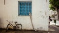 Detail of traditional arabic architecture in cityscape at dawn. Tunisia, North africa.