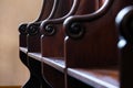 Detail of traditional hard wood courthouse jury, church choir si