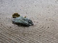 Detail of traditional Japanese rock and sand garden Royalty Free Stock Photo