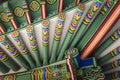 Detail of Traditional Korean Roof, Colourful Decorated Ornament Royalty Free Stock Photo