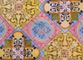 Detail of the traditional tiles from facade of old house. Decorative tiles.Valencian traditional tiles. Floral ornament. Spain Royalty Free Stock Photo