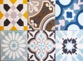 Detail of the traditional tiles from facade of old house. Decorative tiles.Valencian traditional tiles. Floral ornament. Royalty Free Stock Photo