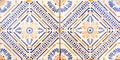 Detail of the traditional tiles from facade of old house. Decorative tiles.Valencian traditional tiles. Floral ornament. Majolica,