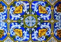 Detail of the traditional tiles from facade of old house. Decorative tiles.Valencian traditional tiles. Floral ornament. Royalty Free Stock Photo