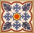 Detail of the traditional tiles from facade of old house. Decorative tiles.Valencian traditional tiles. Floral ornament. Royalty Free Stock Photo