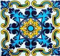 Detail of the traditional tiles from facade of old house in Valencia, Spain Royalty Free Stock Photo