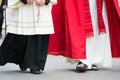 detail of the trditional dresses of christian confraternity members Royalty Free Stock Photo