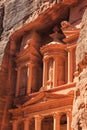 Detail of the Treasury at Petra the ancient City Al Khazneh in Royalty Free Stock Photo