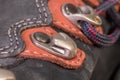 Detail of trekking shoes hook and loop.