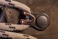 Detail of trekking shoes hook and loop.