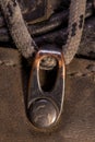 Detail of trekking shoes hook and loop. Royalty Free Stock Photo