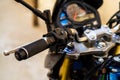 Detail of turn button on custom motorcycle in Bucharest, Romania, 2020 Royalty Free Stock Photo