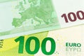 Detail of two 100 euro bank notes first and second edition reverse