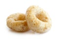 Detail of two honey cheerios. Royalty Free Stock Photo