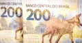 The detail of the two hundred reais bill. The real is the currency of Brazil. The Central Bank launched guidelines for the