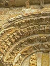 Silleda, Pontevedra, Spain. Detail of the tympanum of a compostelano Romanesque church in ru