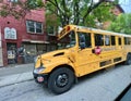 Detail of the typical American school bus. Royalty Free Stock Photo