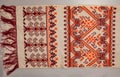 Detail Ukrainian ethnic ornament towel, embroidered good by cross-stitch pattern, close up Royalty Free Stock Photo