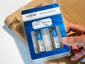 Detail of unboxed parcel with Crucial RAm memory Royalty Free Stock Photo