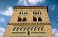 Detail of the upper part of the Mudejar tower of San MartÃ­n in Teruel, Aragon