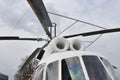 Detail of upper part of Russian white twin-engine multipurpose helicopter Mi-8.
