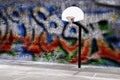 Urban basketball hoop inner city innercity wall and asphalt in o