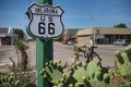 Detail of a US route 66 road sign in a town in the State of Oklahoma