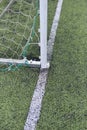 Detail of a used and scratched gate of football at a soccer field