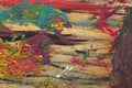 Detail of the colors of an oil painting palette