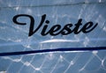 detail of Vieste name written on boat