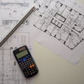 Detail view of architectural and structural construction drawings with designer tools. Royalty Free Stock Photo