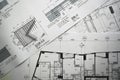 Detail view of architectural and structural construction drawings. Royalty Free Stock Photo