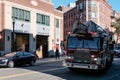 Boston Fire Department engine attending a call in the downtown area.