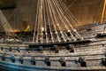 Detail view of the broadside of the Vasa warship in the Vasa Museum in Stockholm Royalty Free Stock Photo