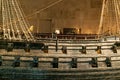 Detail view of the broadside of the Vasa warship in the Vasa Museum in Stockholm Royalty Free Stock Photo