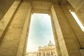 Detail view of the buildings in St. Peter`s Square in the Vatica