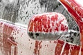 Detail view on car wash, car wash foam water